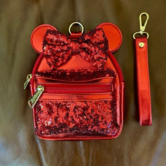 Disney Parks Loungefly Minnie Mouse Red Sequin Mini Backpack Purse Wrist… - Picture 10 of 10